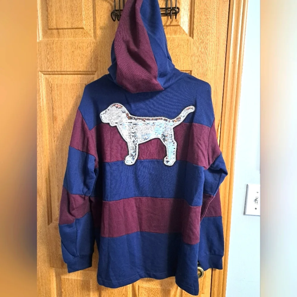 PINK Victoria's Secret Hooded Long Sleeve Quarter Zip With Bling - Picture 2 of 4